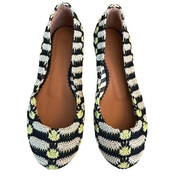 MISSONI Ballet Flats Metallic Knit Black Green Gold US Sz 6 Zigzag Slip On Shoes - Picture 7 of 13